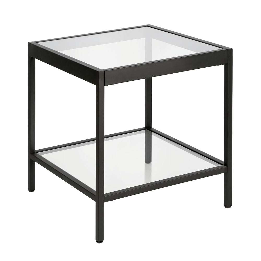 Homeroots 22" Black And Clear Glass And Steel Square End Table With Shelf   544170