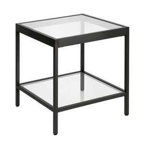 Homeroots 22" Black And Clear Glass And Steel Square End Table With Shelf   544170