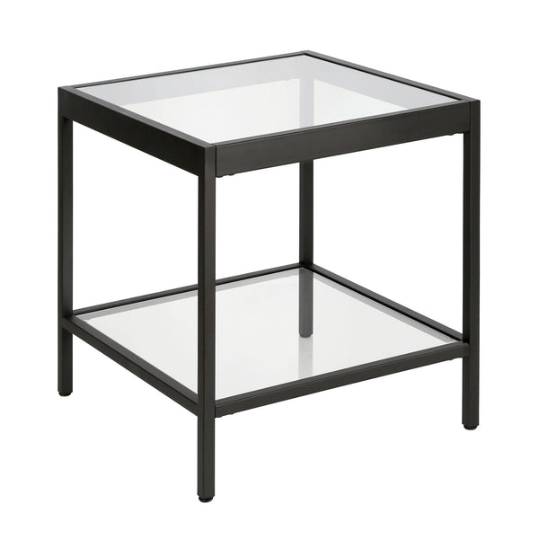 Homeroots 22" Black And Clear Glass And Steel Square End Table With Shelf   544170