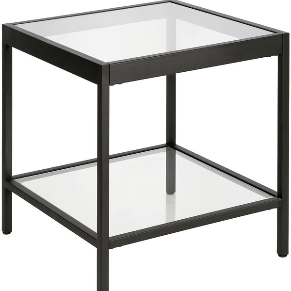 Homeroots 22" Black And Clear Glass And Steel Square End Table With Shelf   544170