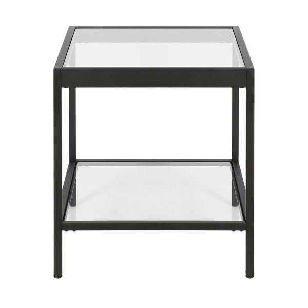 Homeroots 22" Black And Clear Glass And Steel Square End Table With Shelf   544170