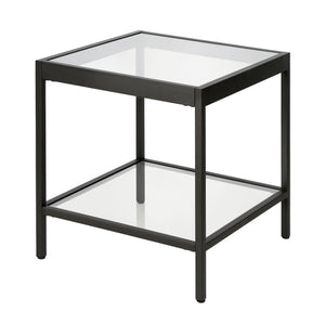 Homeroots 22" Black And Clear Glass And Steel Square End Table With Shelf   544170