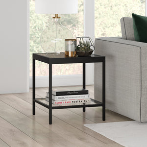Homeroots 22" Black And Clear Glass And Steel Square End Table With Shelf   544170