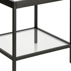 Homeroots 22" Black And Clear Glass And Steel Square End Table With Shelf   544170