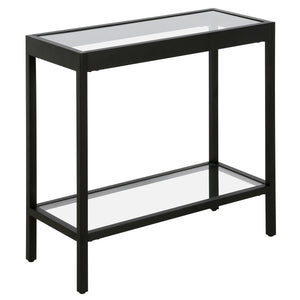Homeroots 24" Black And Clear Glass And Steel End Table With Shelf   544176