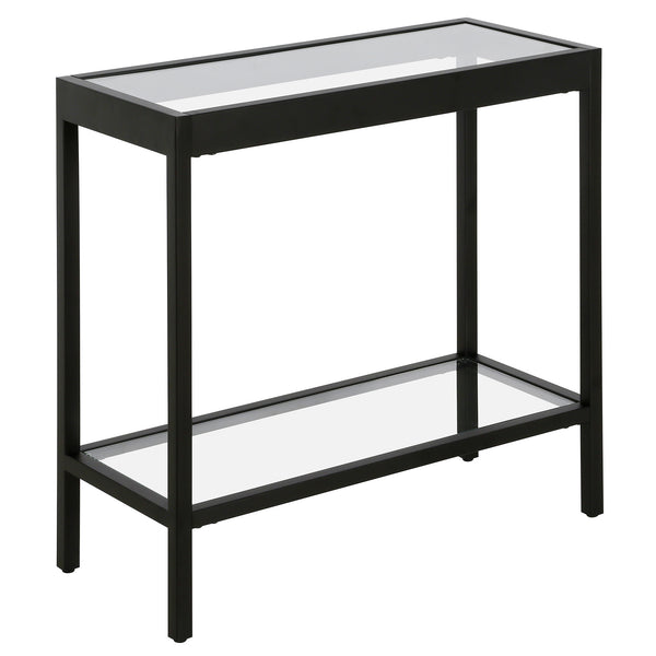 Homeroots 24" Black And Clear Glass And Steel End Table With Shelf   544176
