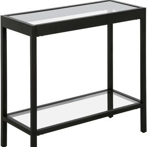 Homeroots 24" Black And Clear Glass And Steel End Table With Shelf   544176
