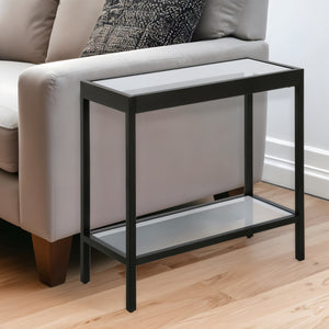 Homeroots 24" Black And Clear Glass And Steel End Table With Shelf   544176