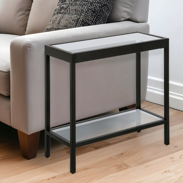 Homeroots 24" Black And Clear Glass And Steel End Table With Shelf   544176