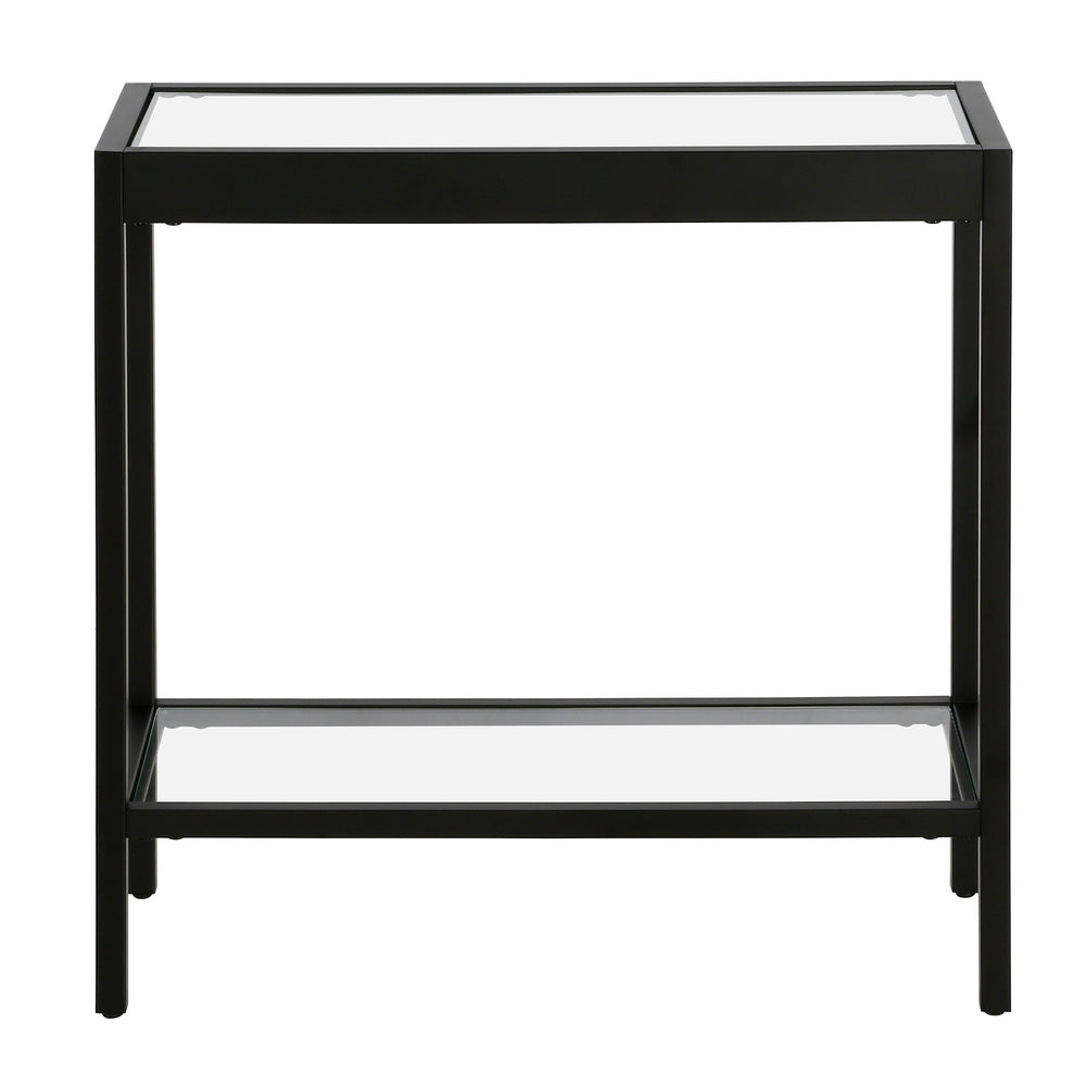 Homeroots 24" Black And Clear Glass And Steel End Table With Shelf   544176