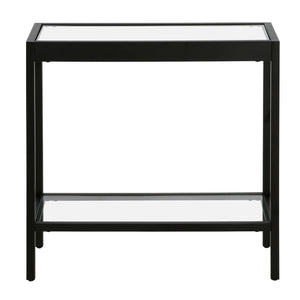 Homeroots 24" Black And Clear Glass And Steel End Table With Shelf   544176