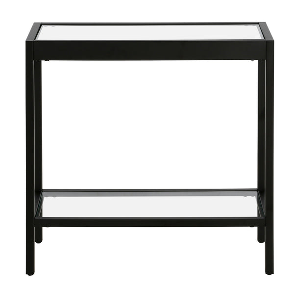 Homeroots 24" Black And Clear Glass And Steel End Table With Shelf   544176