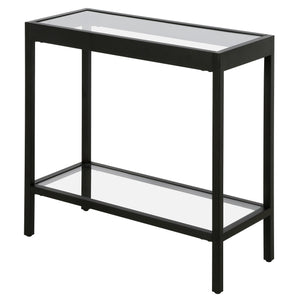 Homeroots 24" Black And Clear Glass And Steel End Table With Shelf   544176