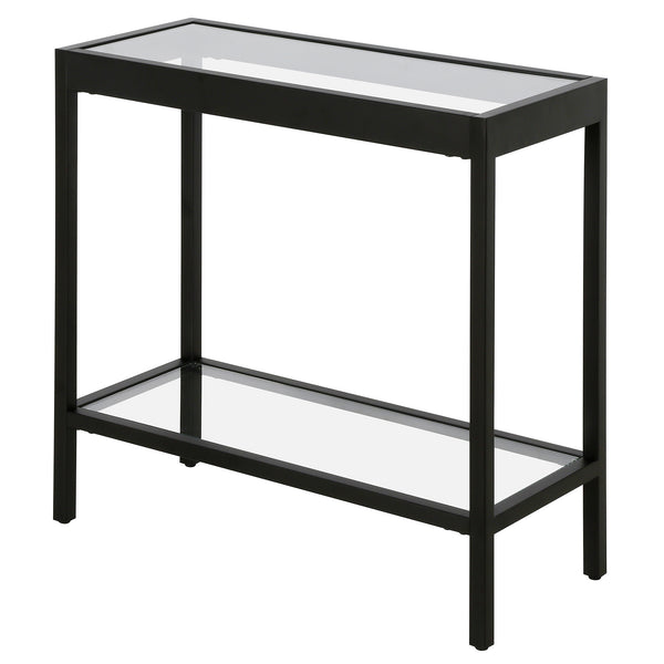 Homeroots 24" Black And Clear Glass And Steel End Table With Shelf   544176