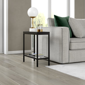 Homeroots 24" Black And Clear Glass And Steel End Table With Shelf   544176