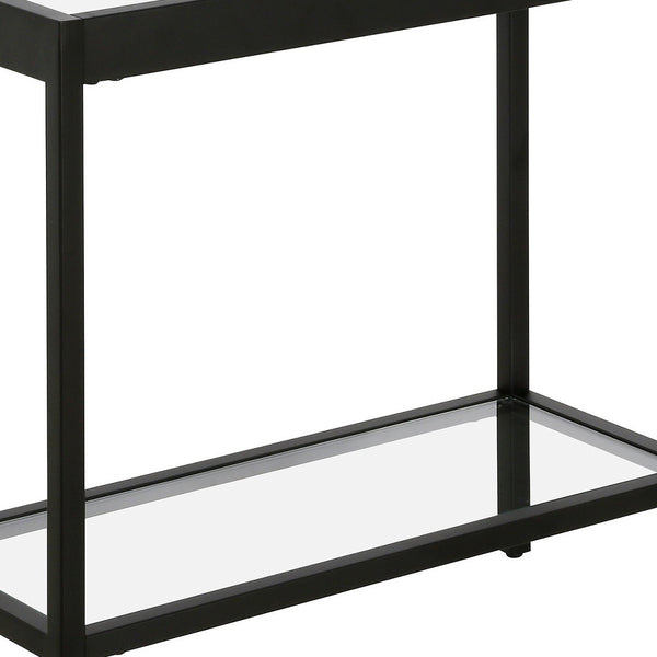 Homeroots 24" Black And Clear Glass And Steel End Table With Shelf   544176