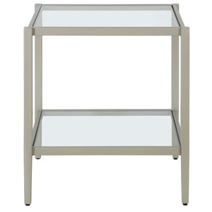 Homeroots 22" Nickel And Clear Glass And Steel Square End Table With Shelf   544179