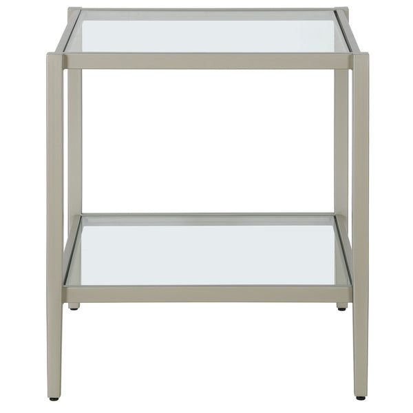 Homeroots 22" Nickel And Clear Glass And Steel Square End Table With Shelf   544179