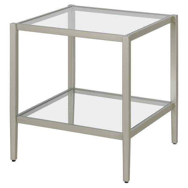 Homeroots 22" Nickel And Clear Glass And Steel Square End Table With Shelf   544179