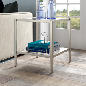 Homeroots 22" Nickel And Clear Glass And Steel Square End Table With Shelf   544179