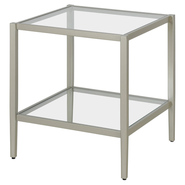 Homeroots 22" Nickel And Clear Glass And Steel Square End Table With Shelf   544179