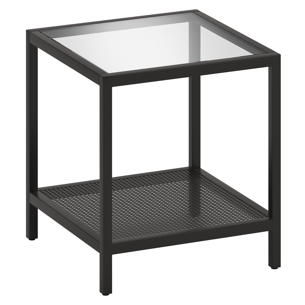 Homeroots 22" Black And Clear Glass And Steel Square End Table With Shelf   544182