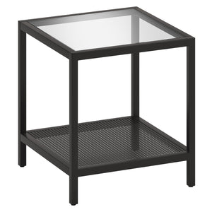 Homeroots 22" Black And Clear Glass And Steel Square End Table With Shelf   544182