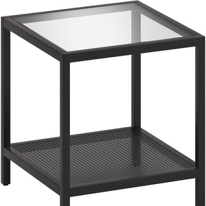 Homeroots 22" Black And Clear Glass And Steel Square End Table With Shelf   544182