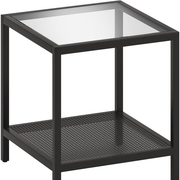 Homeroots 22" Black And Clear Glass And Steel Square End Table With Shelf   544182
