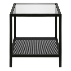 Homeroots 22" Black And Clear Glass And Steel Square End Table With Shelf   544182