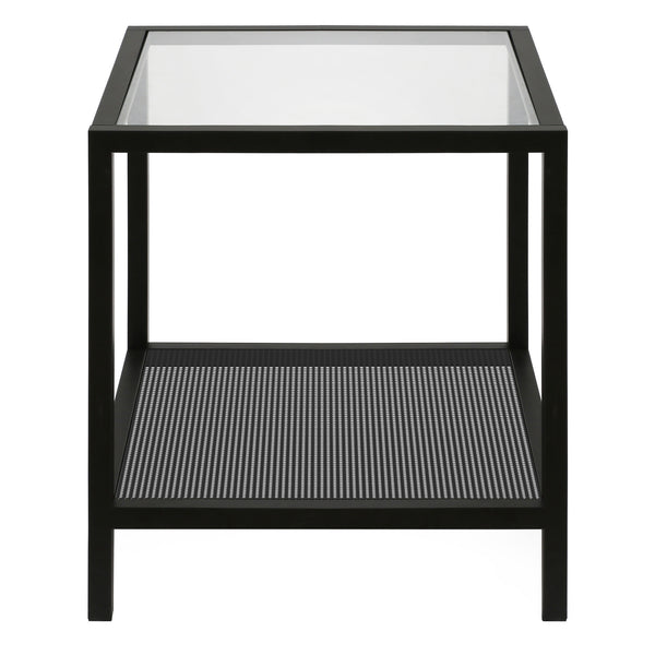 Homeroots 22" Black And Clear Glass And Steel Square End Table With Shelf   544182