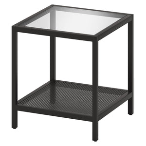 Homeroots 22" Black And Clear Glass And Steel Square End Table With Shelf   544182
