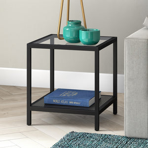 Homeroots 22" Black And Clear Glass And Steel Square End Table With Shelf   544182