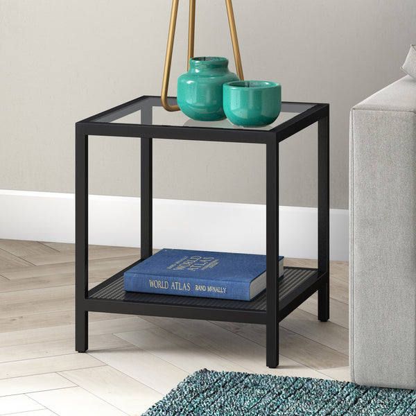 Homeroots 22" Black And Clear Glass And Steel Square End Table With Shelf   544182