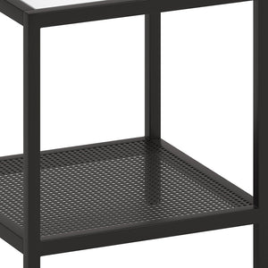 Homeroots 22" Black And Clear Glass And Steel Square End Table With Shelf   544182
