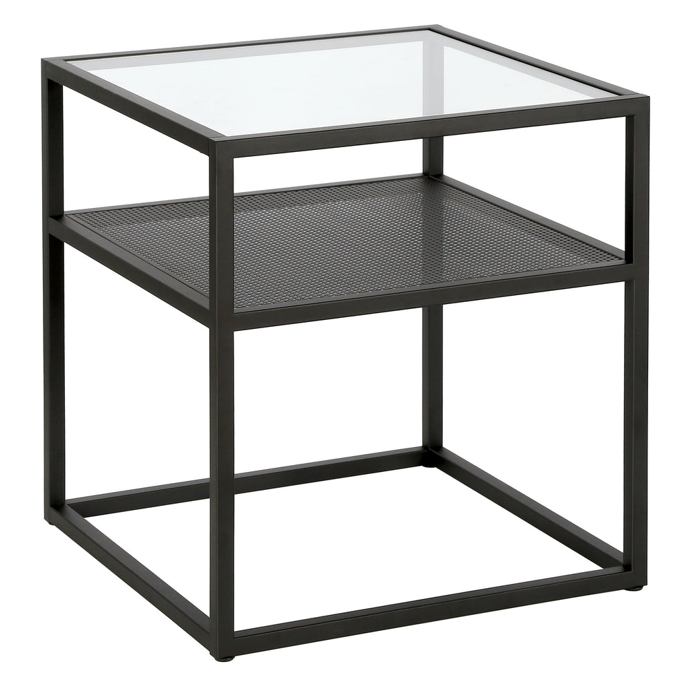 Homeroots 22" Black And Clear Glass And Steel Square End Table With Shelf   544184
