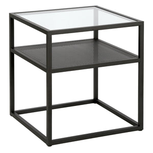 Homeroots 22" Black And Clear Glass And Steel Square End Table With Shelf   544184