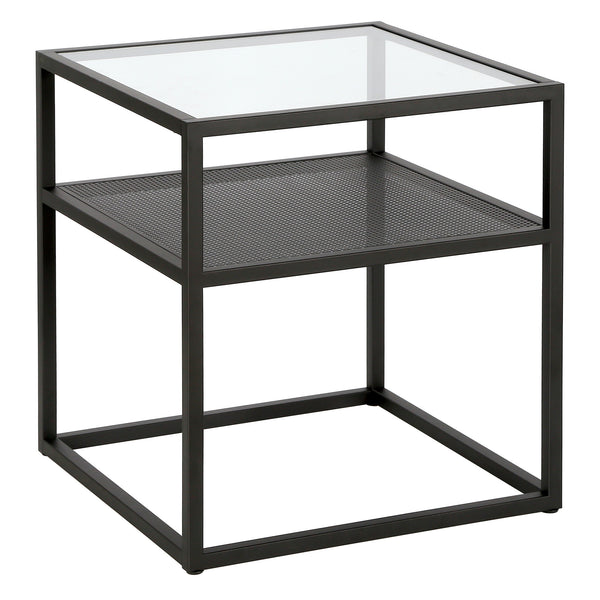 Homeroots 22" Black And Clear Glass And Steel Square End Table With Shelf   544184