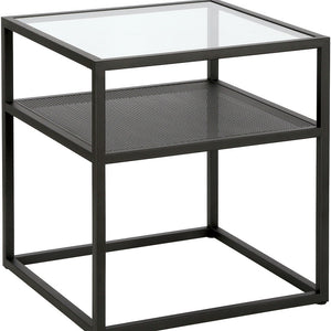 Homeroots 22" Black And Clear Glass And Steel Square End Table With Shelf   544184