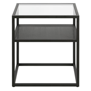 Homeroots 22" Black And Clear Glass And Steel Square End Table With Shelf   544184