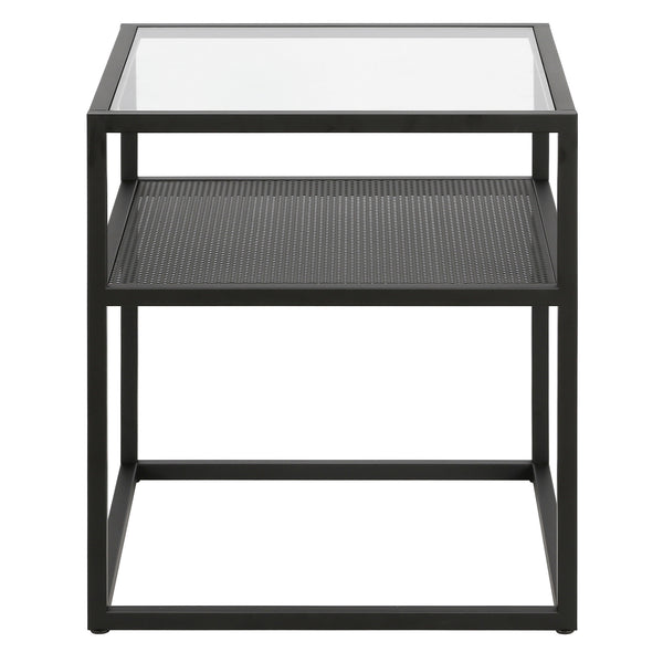 Homeroots 22" Black And Clear Glass And Steel Square End Table With Shelf   544184