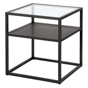 Homeroots 22" Black And Clear Glass And Steel Square End Table With Shelf   544184