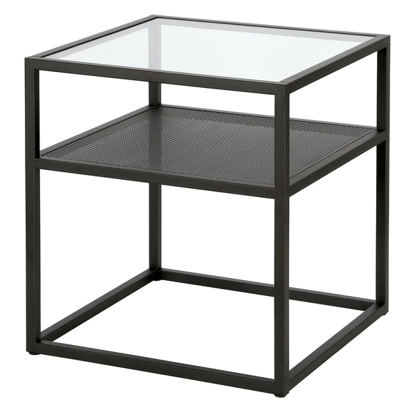 Homeroots 22" Black And Clear Glass And Steel Square End Table With Shelf   544184