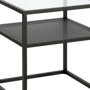 Homeroots 22" Black And Clear Glass And Steel Square End Table With Shelf   544184