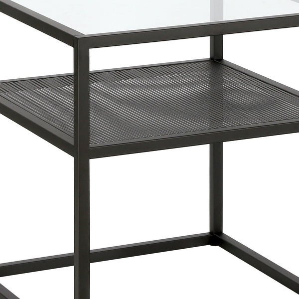 Homeroots 22" Black And Clear Glass And Steel Square End Table With Shelf   544184
