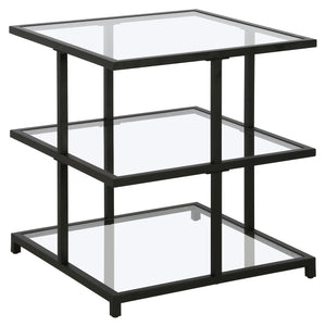 Homeroots 24" Black And Clear Glass And Steel Square End Table With Two Shelves   544185