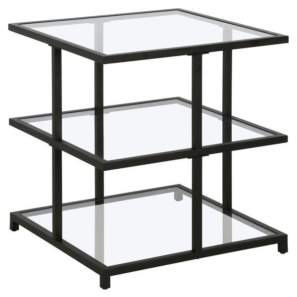 Homeroots 24" Black And Clear Glass And Steel Square End Table With Two Shelves   544185