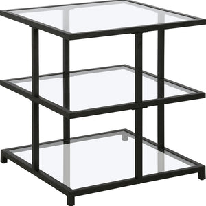Homeroots 24" Black And Clear Glass And Steel Square End Table With Two Shelves   544185