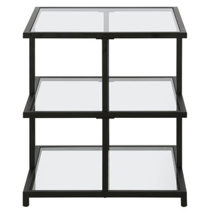 Homeroots 24" Black And Clear Glass And Steel Square End Table With Two Shelves   544185