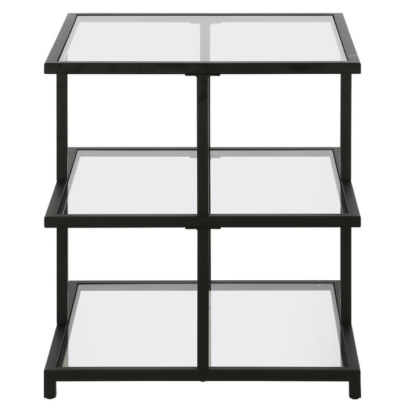 Homeroots 24" Black And Clear Glass And Steel Square End Table With Two Shelves   544185